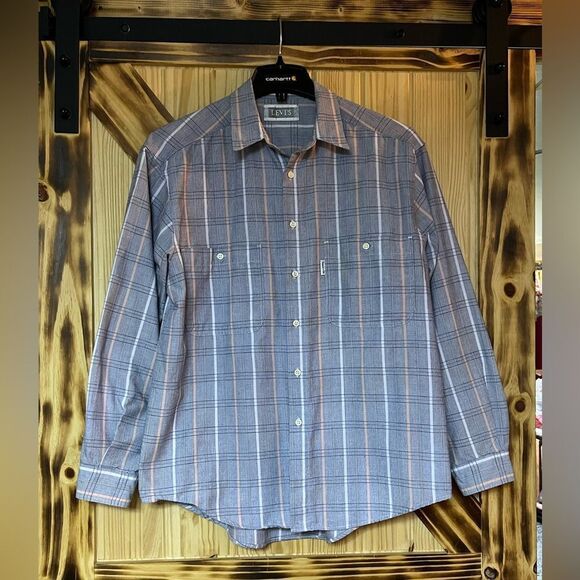 VTG Levi Silver Label Plaid Buttondown Gray L - Picture 1 of 7